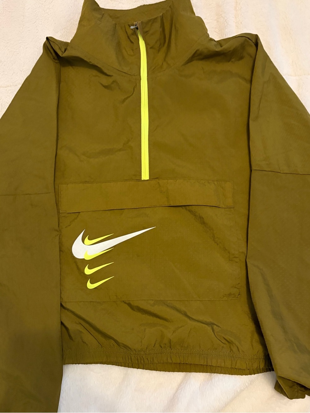 Nike Olive Green Running Jacket with Neon Yellow Zip